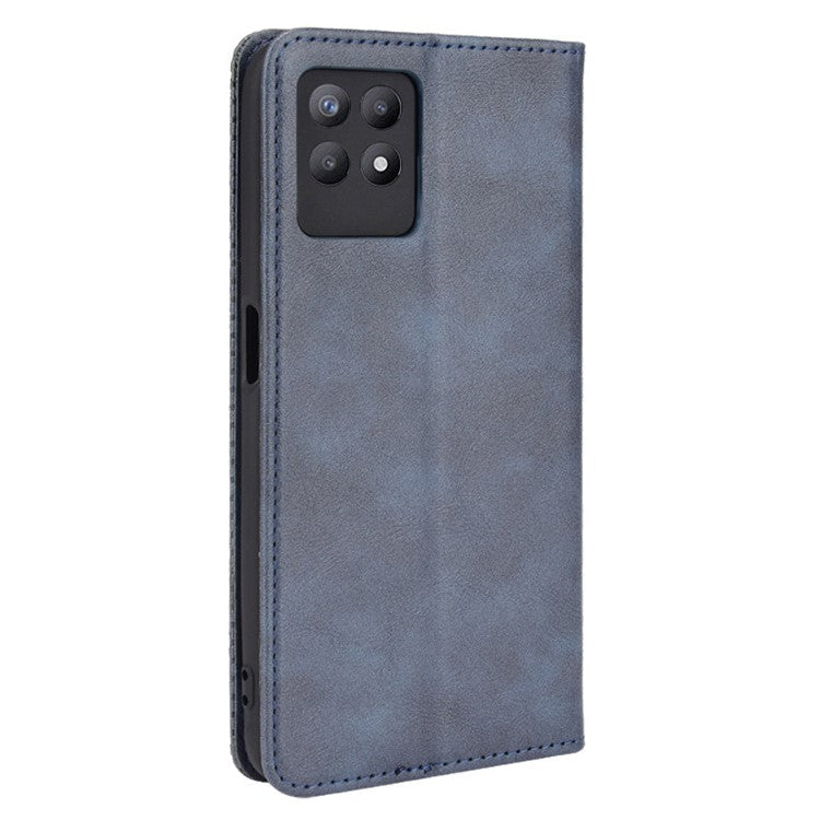 For Realme 8i Retro Textured Surface Shockproof Wallet Stand Well-Protected Phone Leather Case - Blue