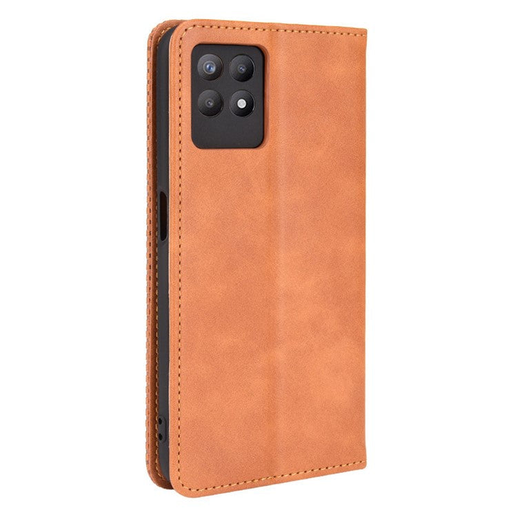 For Realme 8i Retro Textured Surface Shockproof Wallet Stand Well-Protected Phone Leather Case - Brown