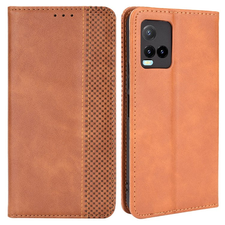 Retro Textured Surface Magnetic Automatic Closing for vivo Y33s 4G / Y21 / Y21s / Y32 4G / Y21t 4G / Y21e 4G / Y21a 4G / Y21G / T1X 4G / Y33t Leather Phone Wallet Stand Cover - Brown