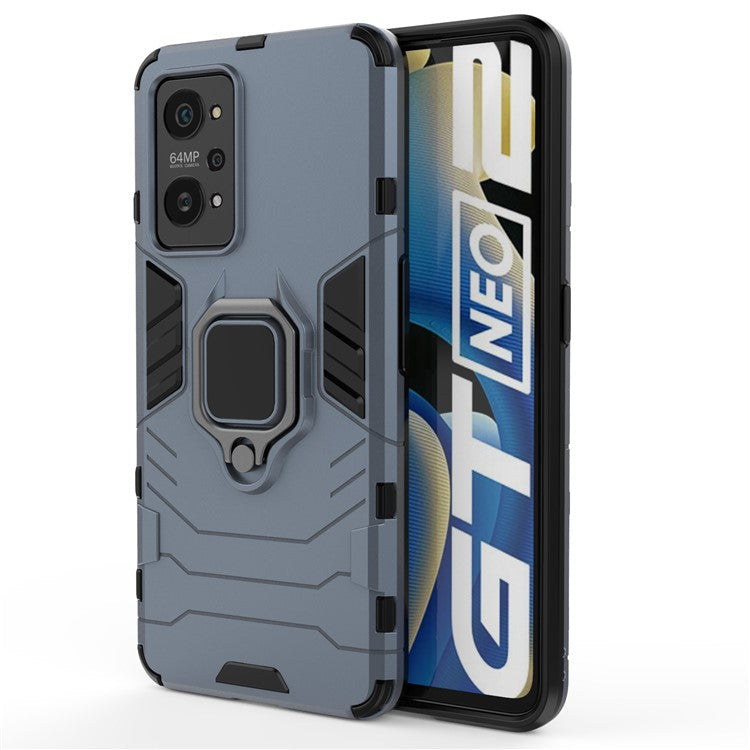 Drop Proof Dual Layer Soft TPU + Hard PC Phone Cover with Ring Holder Kickstand for Realme GT Neo2 5G/GT Neo 3T 5G - Blue