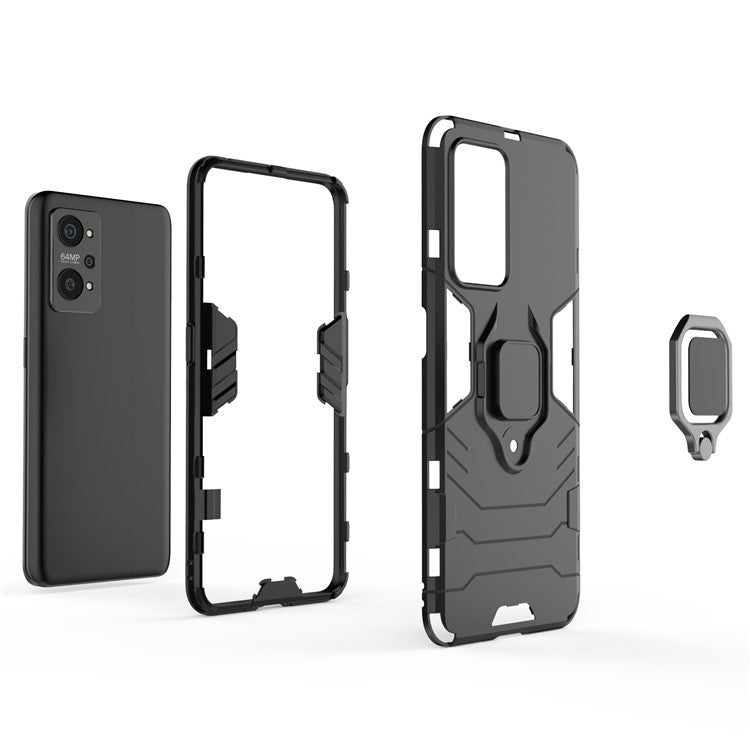 Drop Proof Dual Layer Soft TPU + Hard PC Phone Cover with Ring Holder Kickstand for Realme GT Neo2 5G/GT Neo 3T 5G - Blue