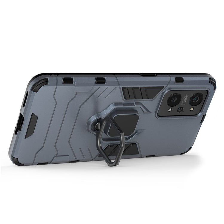 Drop Proof Dual Layer Soft TPU + Hard PC Phone Cover with Ring Holder Kickstand for Realme GT Neo2 5G/GT Neo 3T 5G - Blue