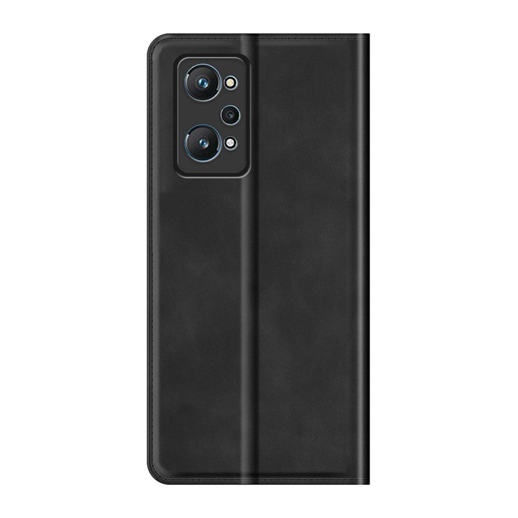 Supporting Stand Silky-Touch Super Magnet Closure Folio Flip Leather Cover Protective Case with Wallet for Realme GT Neo2/GT2/GT Neo 3T 5G - Black