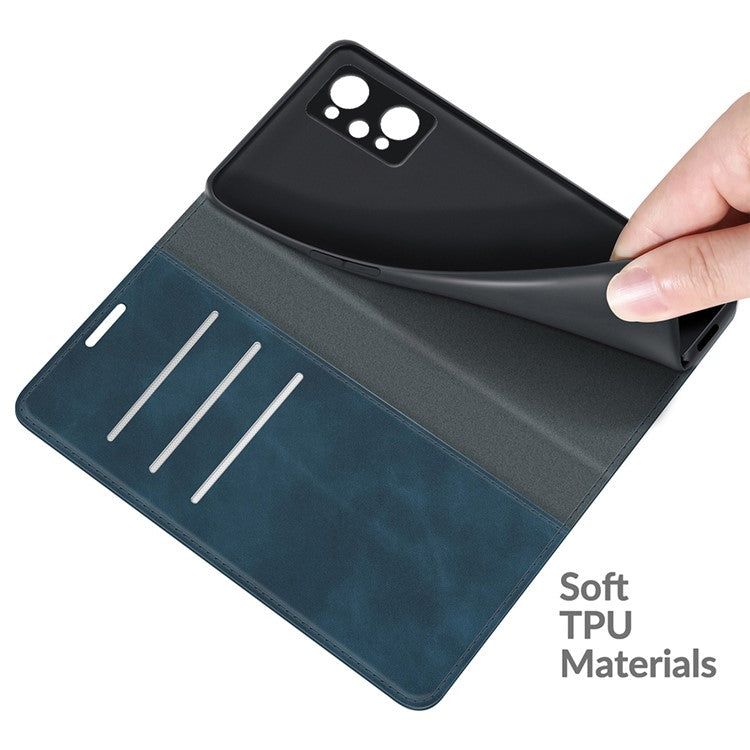 Supporting Stand Silky-Touch Super Magnet Closure Folio Flip Leather Cover Protective Case with Wallet for Realme GT Neo2/GT2/GT Neo 3T 5G - Blue