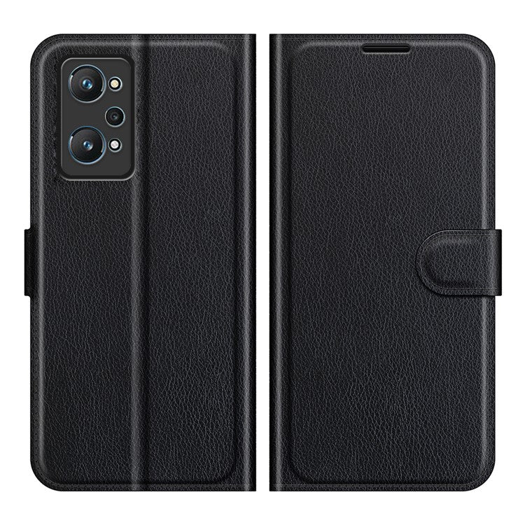 Shock-resistant Litchi Texture Folio Flip Magnetic Closure PU Leather Stand Case Wallet Phone Cover for Realme GT Neo2 5G/GT2/GT Neo 3T 5G - Black