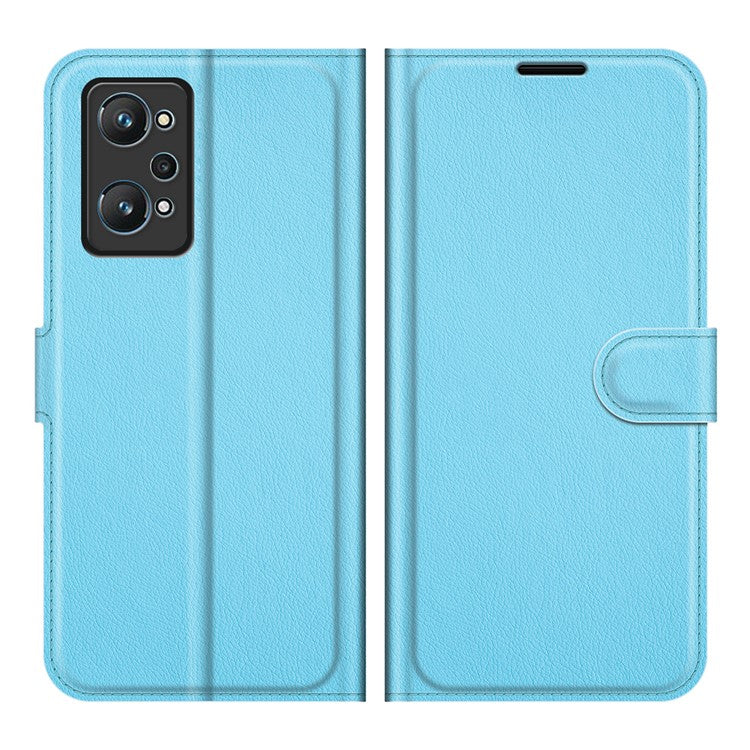 Shock-resistant Litchi Texture Folio Flip Magnetic Closure PU Leather Stand Case Wallet Phone Cover for Realme GT Neo2 5G/GT2/GT Neo 3T 5G - Blue