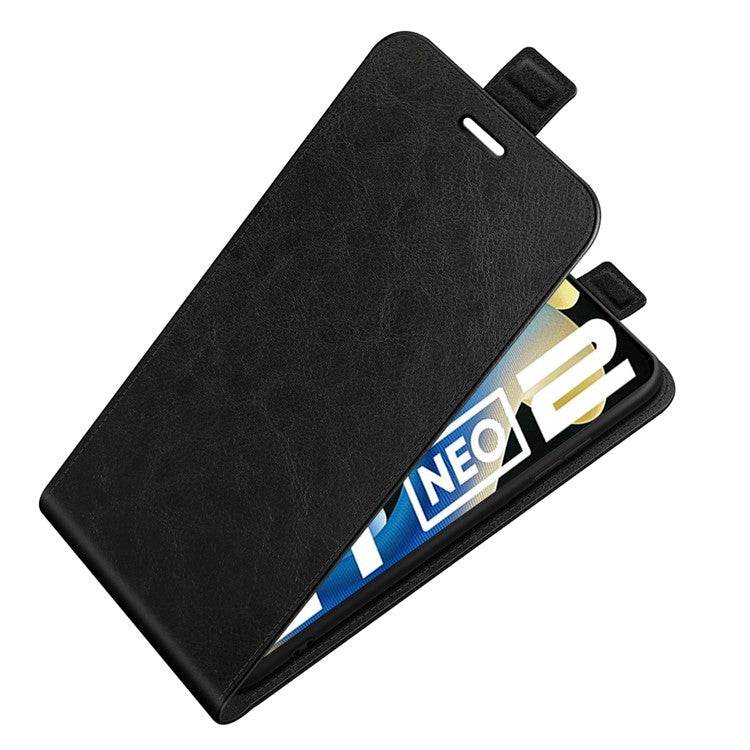 Crazy Horse Texture Magnetic Clasp Shockproof Anti-Fall Leather Well-Protected Vertical Flip Phone Cover with Card Slot for Realme GT Neo2 5G/GT2/GT Neo 3T 5G - Black