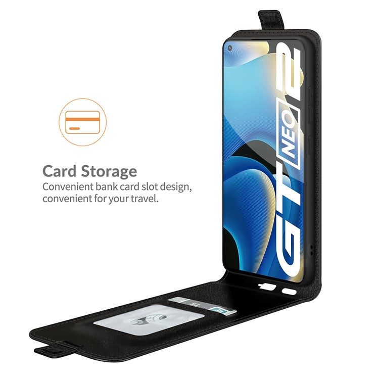Crazy Horse Texture Magnetic Clasp Shockproof Anti-Fall Leather Well-Protected Vertical Flip Phone Cover with Card Slot for Realme GT Neo2 5G/GT2/GT Neo 3T 5G - Black