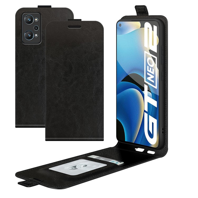 Crazy Horse Texture Magnetic Clasp Shockproof Anti-Fall Leather Well-Protected Vertical Flip Phone Cover with Card Slot for Realme GT Neo2 5G/GT2/GT Neo 3T 5G - Black