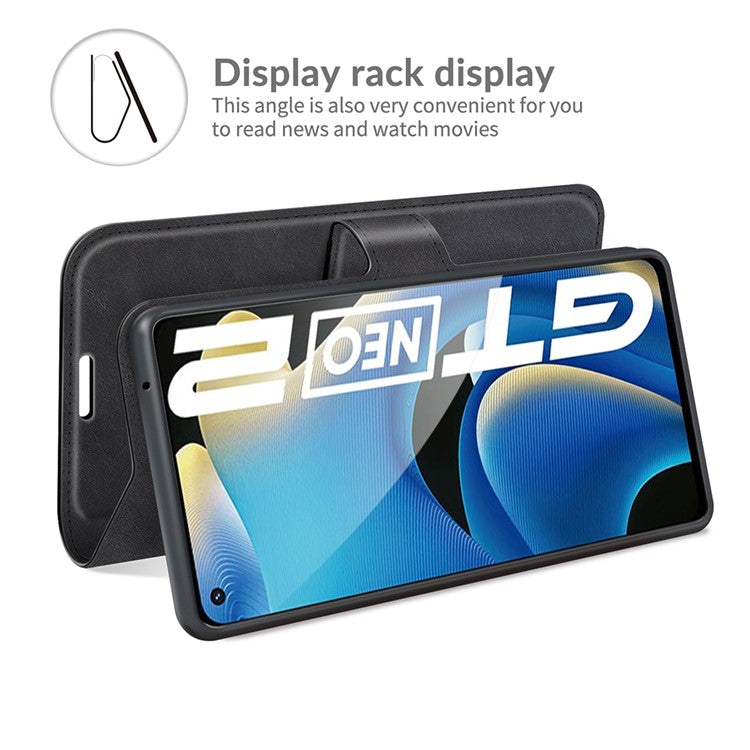Anti-Scratch Well-Protected PU Leather TPU Wallet Stand Flip Phone Cover Case for Realme GT Neo2 5G/GT2/GT Neo 3T 5G - Black