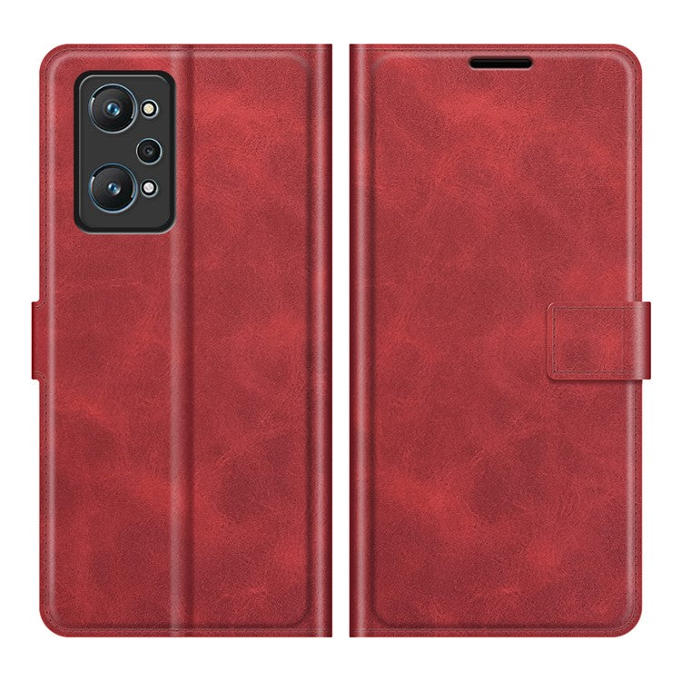 Anti-Scratch Well-Protected PU Leather TPU Wallet Stand Flip Phone Cover Case for Realme GT Neo2 5G/GT2/GT Neo 3T 5G - Red