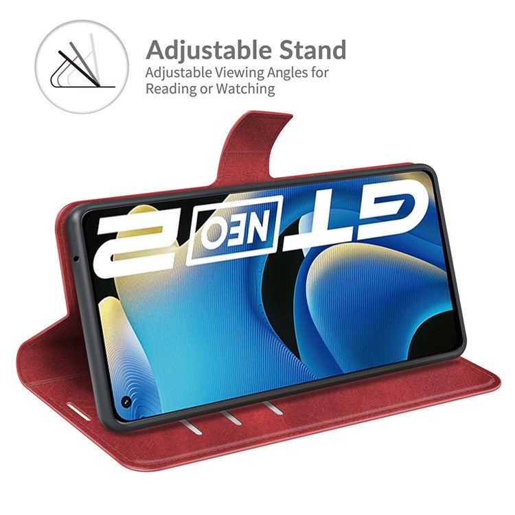 Anti-Scratch Well-Protected PU Leather TPU Wallet Stand Flip Phone Cover Case for Realme GT Neo2 5G/GT2/GT Neo 3T 5G - Red