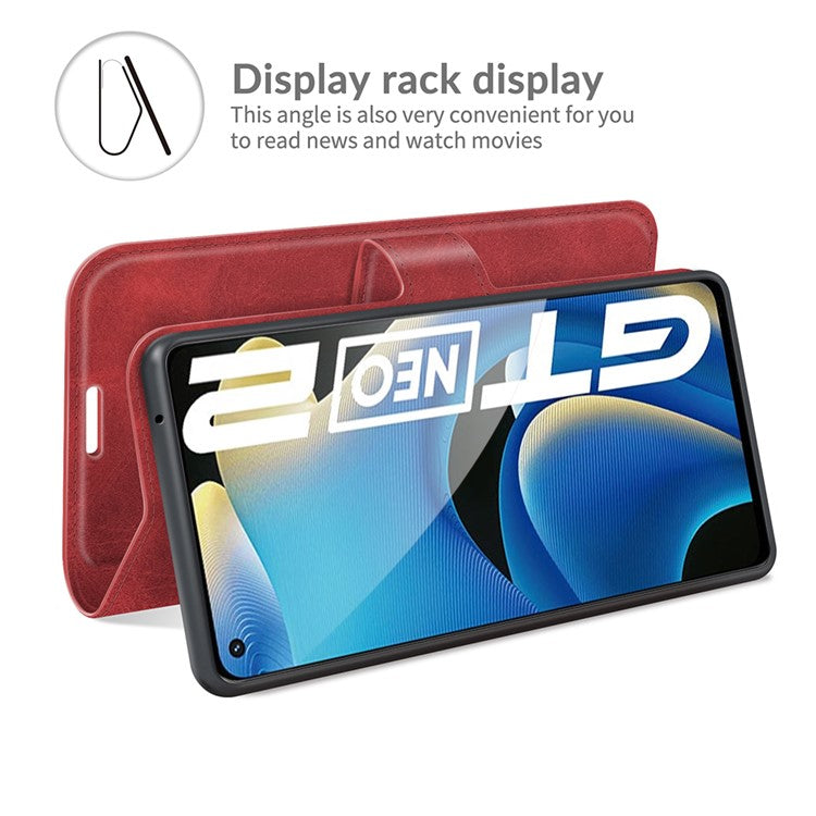 Anti-Scratch Well-Protected PU Leather TPU Wallet Stand Flip Phone Cover Case for Realme GT Neo2 5G/GT2/GT Neo 3T 5G - Red