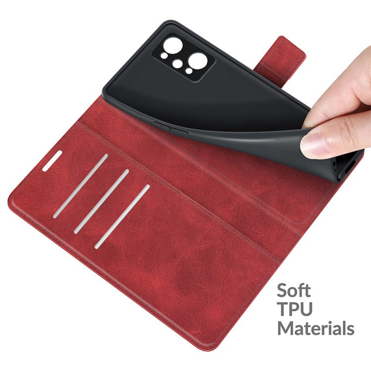 Anti-Scratch Well-Protected PU Leather TPU Wallet Stand Flip Phone Cover Case for Realme GT Neo2 5G/GT2/GT Neo 3T 5G - Red