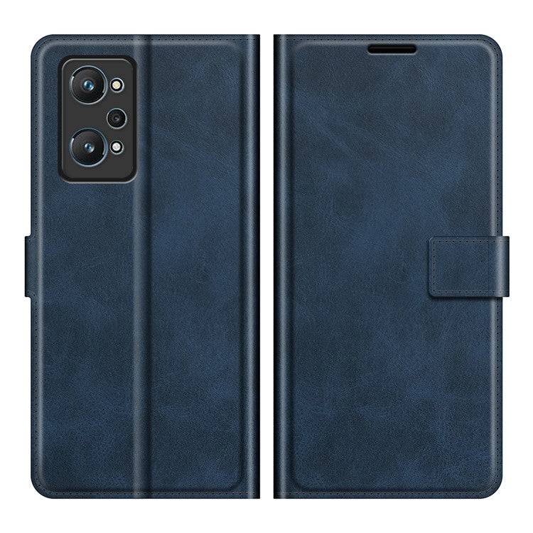 Anti-Scratch Well-Protected PU Leather TPU Wallet Stand Flip Phone Cover Case for Realme GT Neo2 5G/GT2/GT Neo 3T 5G - Blue