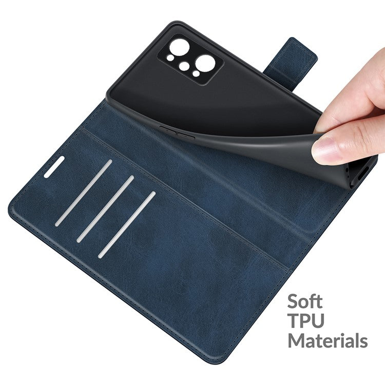 Anti-Scratch Well-Protected PU Leather TPU Wallet Stand Flip Phone Cover Case for Realme GT Neo2 5G/GT2/GT Neo 3T 5G - Blue