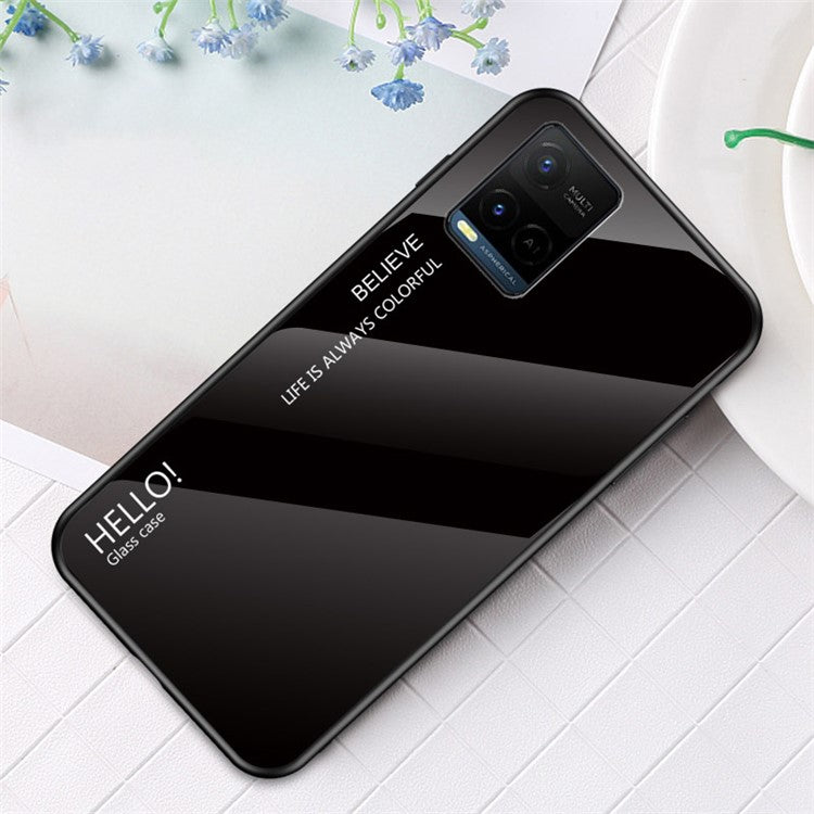 Stylish Colorful Gradient Design Shockproof Protective TPU Tempered Glass Back Phone Case for vivo Y21 / Y33s - Black