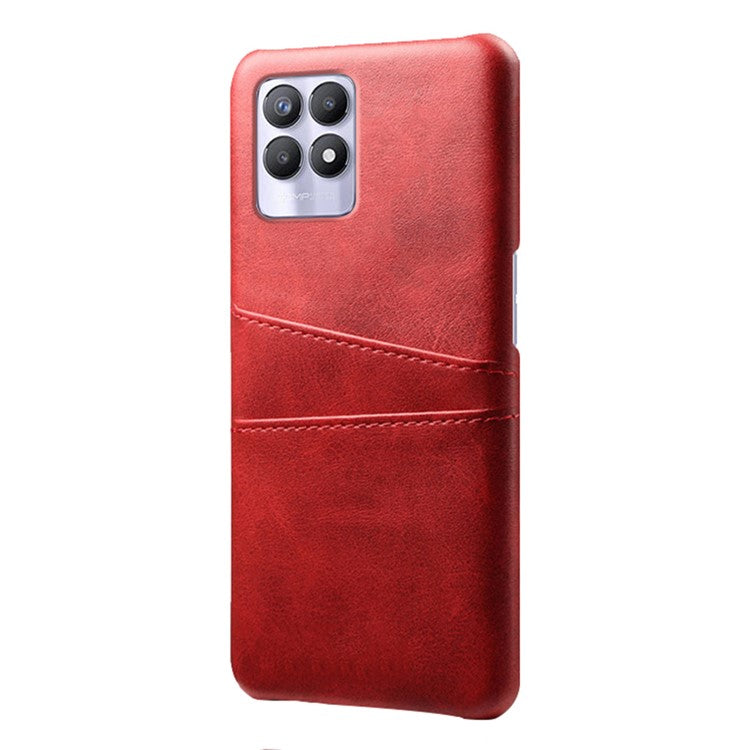 KSQ PU Leather + PC Combo Anti-Scratch Hard Case with Dual Back Card Slots for Realme 8i/Narzo 50 4G - Red