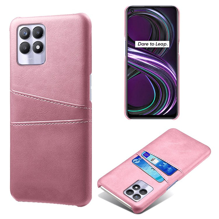 KSQ PU Leather + PC Combo Anti-Scratch Hard Case with Dual Back Card Slots for Realme 8i/Narzo 50 4G - Rose Gold