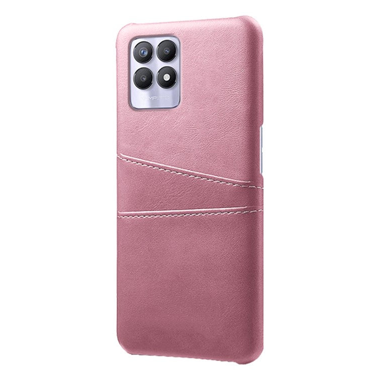 KSQ PU Leather + PC Combo Anti-Scratch Hard Case with Dual Back Card Slots for Realme 8i/Narzo 50 4G - Rose Gold