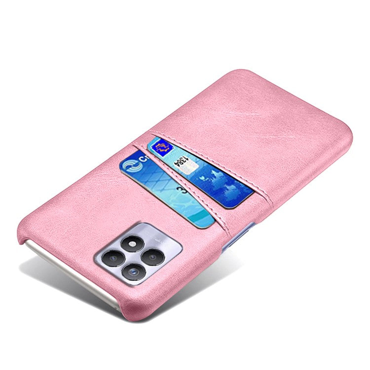 KSQ PU Leather + PC Combo Anti-Scratch Hard Case with Dual Back Card Slots for Realme 8i/Narzo 50 4G - Rose Gold