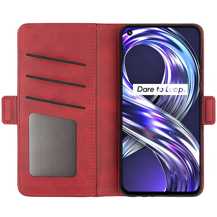Stylish Ultra Light Viewing Stand PU Leather Flip Folio Wallet Cover with Double Magnetic Clasps for Realme 8i/Narzo 50 4G - Red