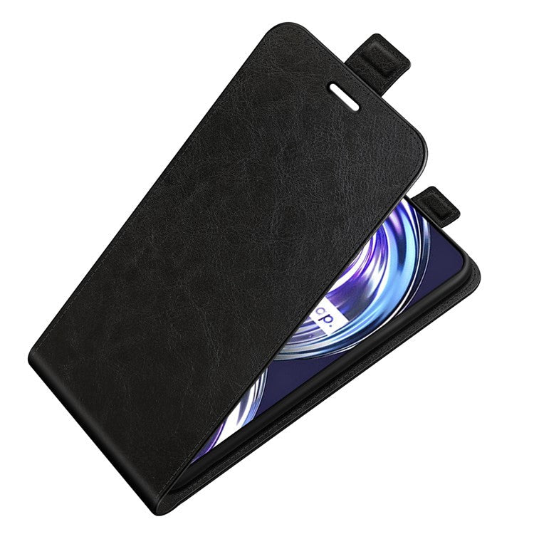 Crazy Horse Texture Magnetic Clasp Shockproof Anti-Fall Leather Well-Protected Vertical Flip Phone Cover with Card Slot for Realme 8i/Narzo 50 4G - Black