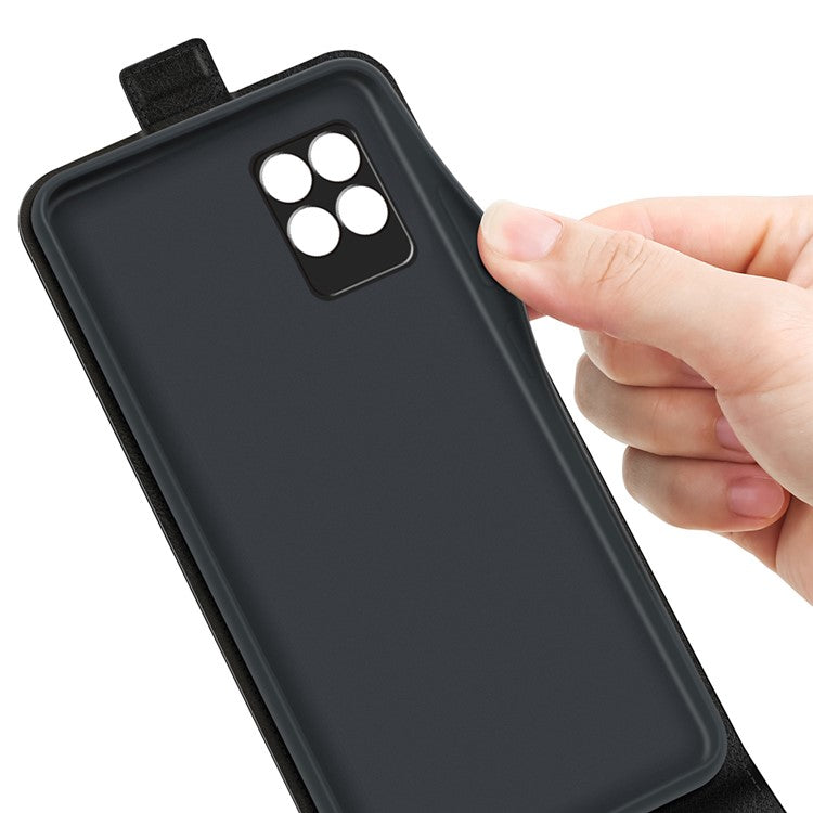 Crazy Horse Texture Magnetic Clasp Shockproof Anti-Fall Leather Well-Protected Vertical Flip Phone Cover with Card Slot for Realme 8i/Narzo 50 4G - Black