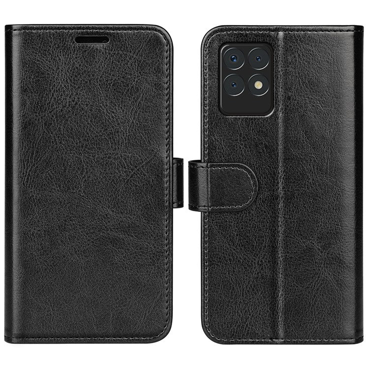 Flip Crazy Horse Texture Protective Leather Phone Cover Shell with Wallet Stand Design for Realme 8i/Narzo 50 4G - Black