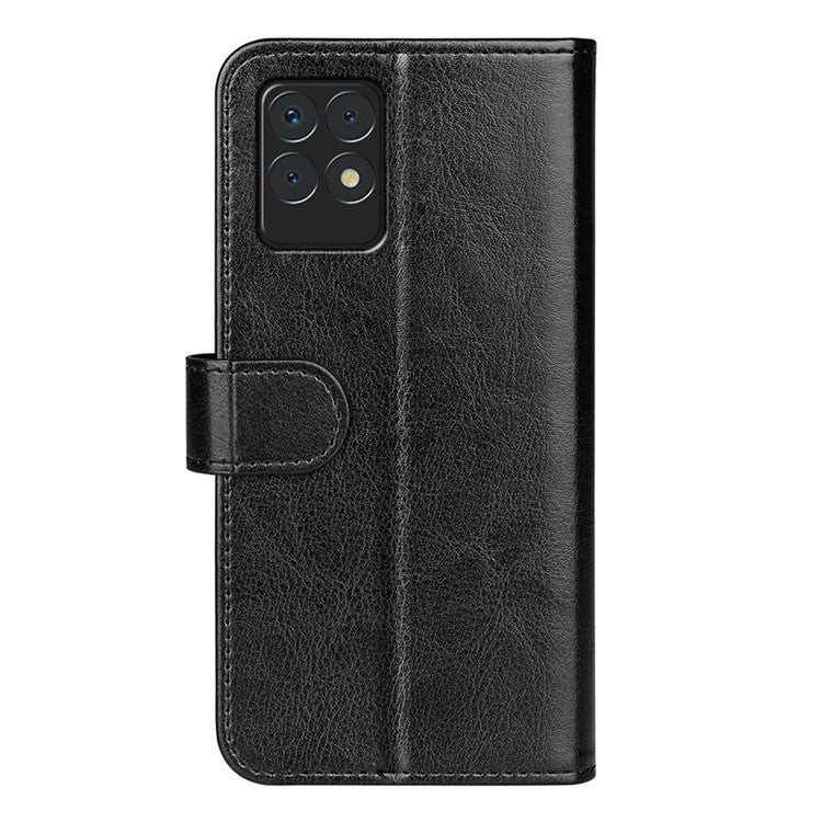 Flip Crazy Horse Texture Protective Leather Phone Cover Shell with Wallet Stand Design for Realme 8i/Narzo 50 4G - Black
