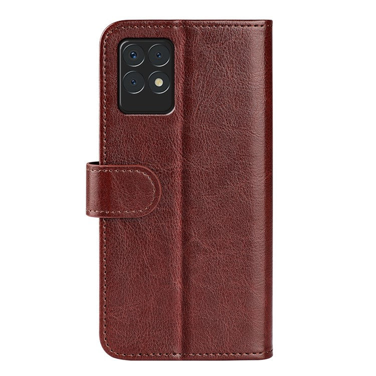 Flip Crazy Horse Texture Protective Leather Phone Cover Shell with Wallet Stand Design for Realme 8i/Narzo 50 4G - Brown