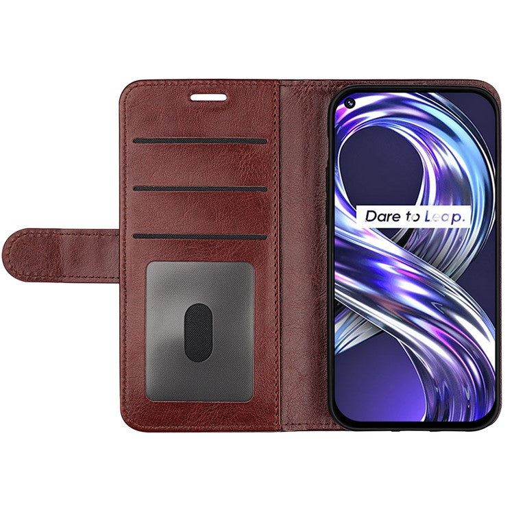Flip Crazy Horse Texture Protective Leather Phone Cover Shell with Wallet Stand Design for Realme 8i/Narzo 50 4G - Brown