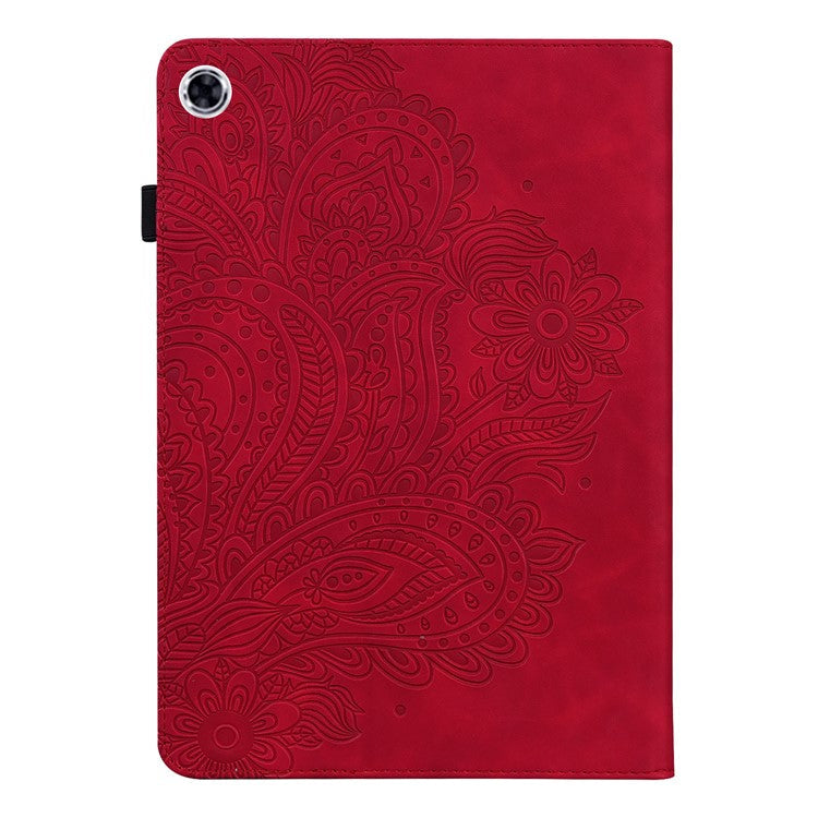 Imprinting Flower Card Slots Stand Design PU Leather Tablet Cover Case for Realme Pad 10.4-inch - Red