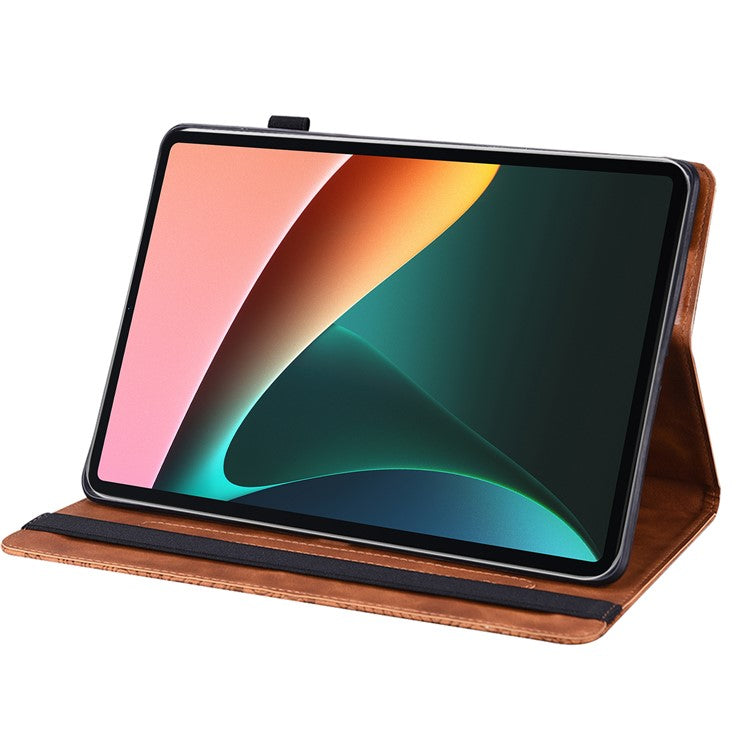 Imprinting Flower Card Slots Stand Design PU Leather Tablet Cover Case for Realme Pad 10.4-inch - Brown