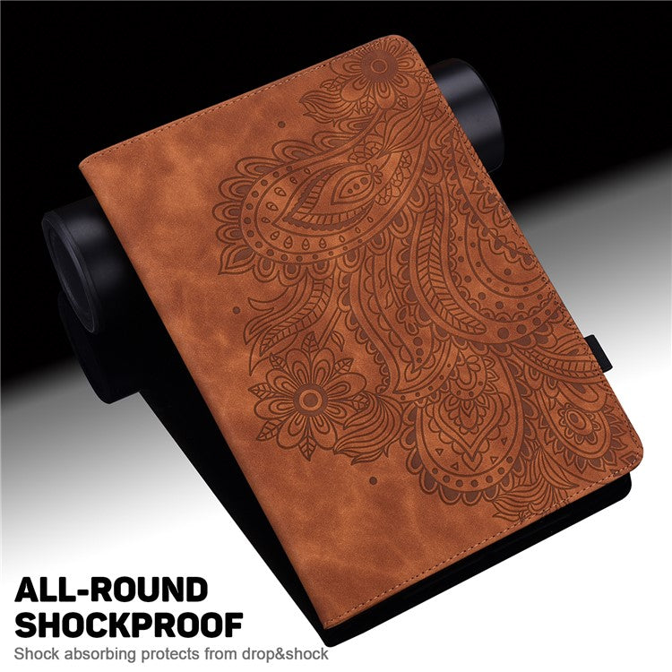 Imprinting Flower Card Slots Stand Design PU Leather Tablet Cover Case for Realme Pad 10.4-inch - Brown