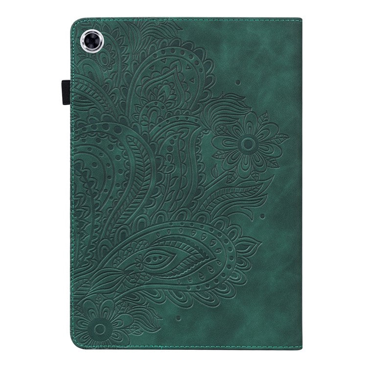 Imprinting Flower Card Slots Stand Design PU Leather Tablet Cover Case for Realme Pad 10.4-inch - Green
