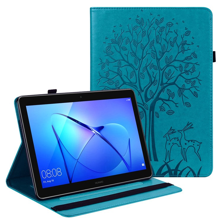 Imprinting Tree Deer Pattern PU Leather Card Slots Tablet Cover Shell with Stand for Realme Pad 10.4-inch - Blue