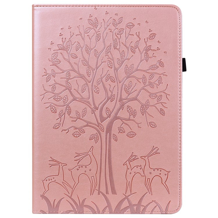 Imprinting Tree Deer Pattern PU Leather Card Slots Tablet Cover Shell with Stand for Realme Pad 10.4-inch - Rose Gold