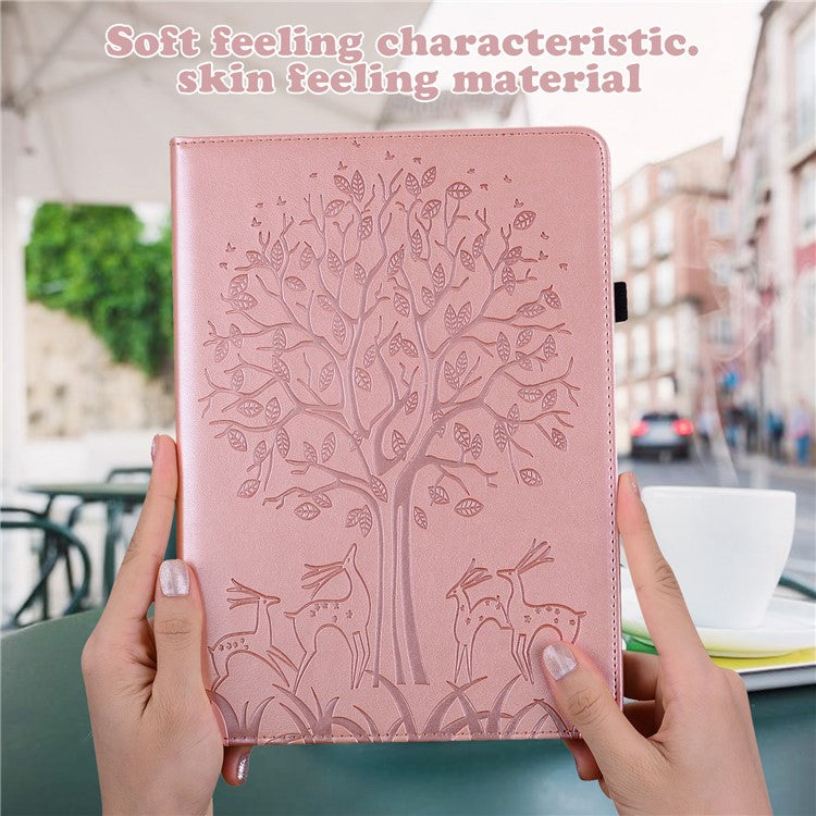Imprinting Tree Deer Pattern PU Leather Card Slots Tablet Cover Shell with Stand for Realme Pad 10.4-inch - Rose Gold