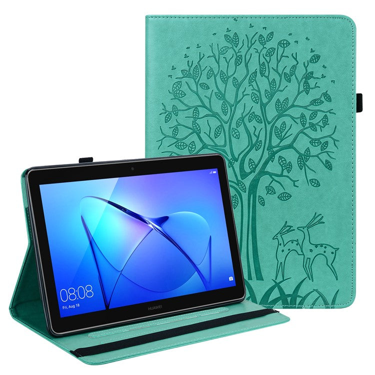 Imprinting Tree Deer Pattern PU Leather Card Slots Tablet Cover Shell with Stand for Realme Pad 10.4-inch - Green