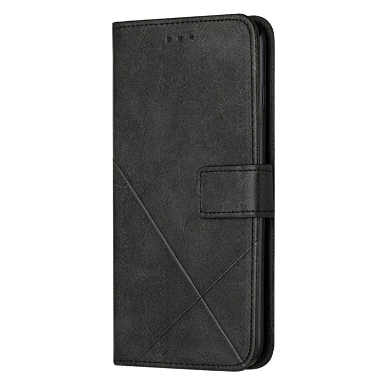 Stripe Design Leather Solid Color Magnetic Clasp Wallet Stand Phone Shell Case for Oppo A16 / A16s / A54s - Black