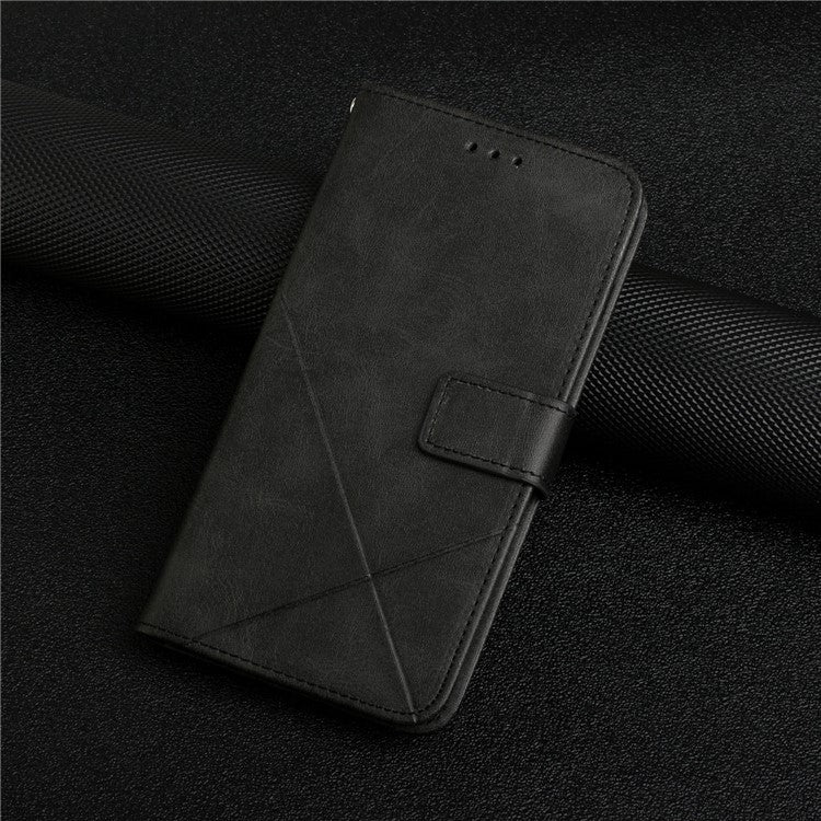 Stripe Design Leather Solid Color Magnetic Clasp Wallet Stand Phone Shell Case for Oppo A16 / A16s / A54s - Black