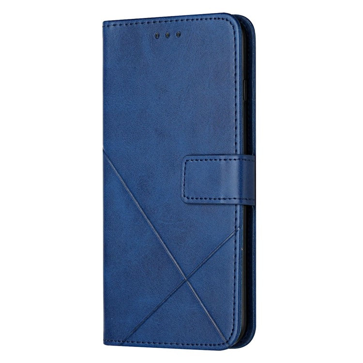 Stripe Design Leather Solid Color Magnetic Clasp Wallet Stand Phone Shell Case for Oppo A16 / A16s / A54s - Blue