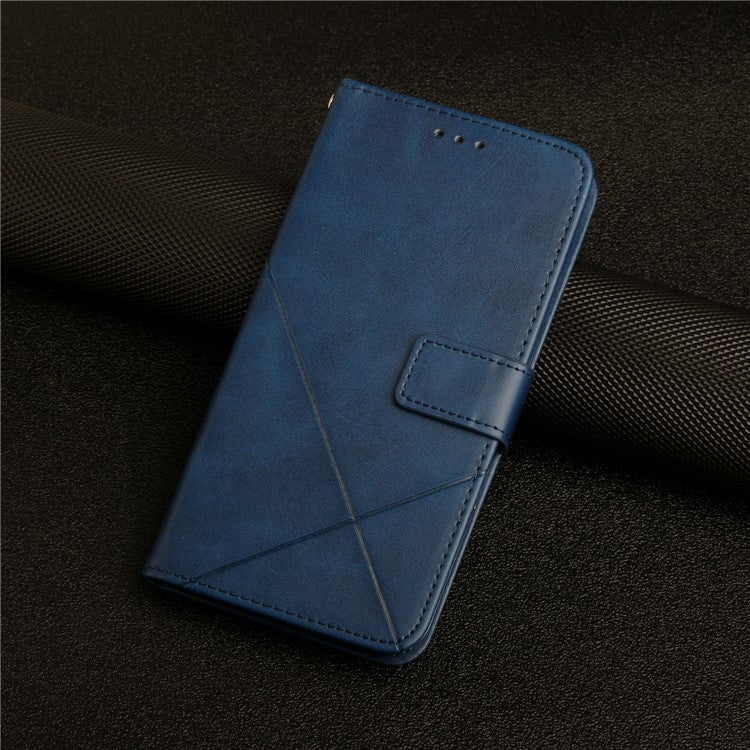 Stripe Design Leather Solid Color Magnetic Clasp Wallet Stand Phone Shell Case for Oppo A16 / A16s / A54s - Blue