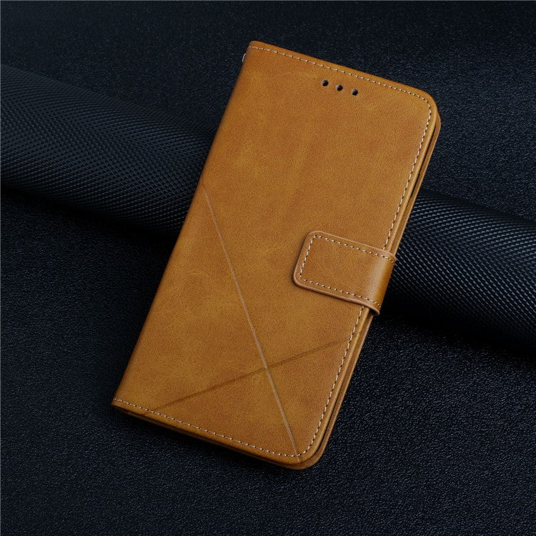 Stripe Design Leather Solid Color Magnetic Clasp Wallet Stand Phone Shell Case for Oppo A16 / A16s / A54s - Brown