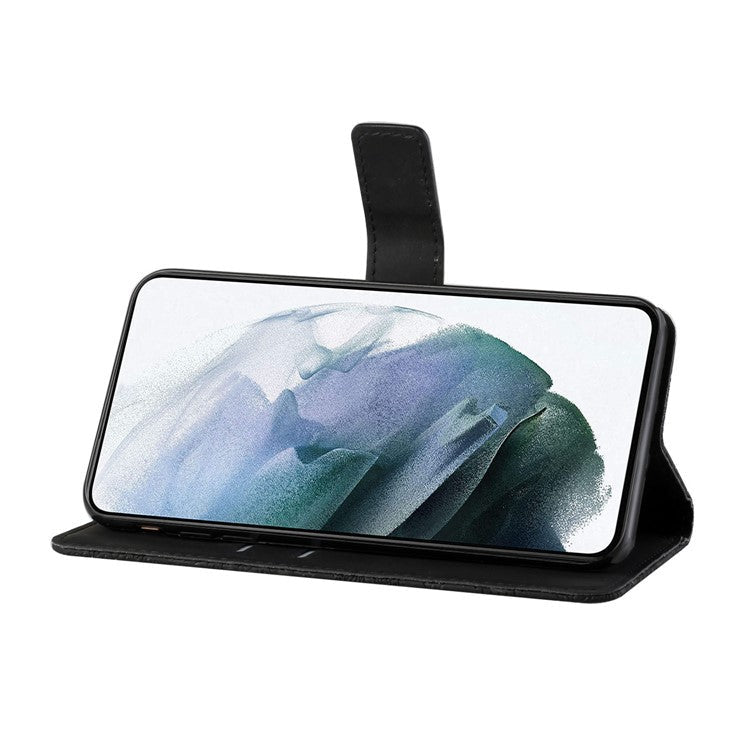 Stand Feature Ethnic Style Imprinted Flower PU Leather Magnetic Flip Shockproof Protective Case with Strap for Oppo A16 - Black