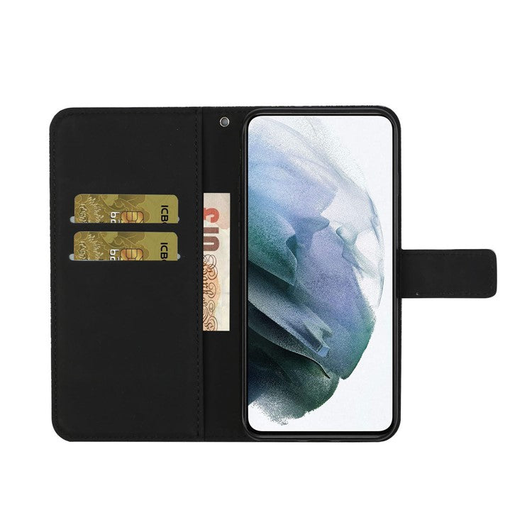 Stand Feature Ethnic Style Imprinted Flower PU Leather Magnetic Flip Shockproof Protective Case with Strap for Oppo A16 - Black