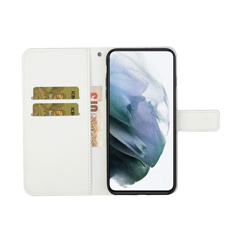 Stand Feature Ethnic Style Imprinted Flower PU Leather Magnetic Flip Shockproof Protective Case with Strap for Oppo A16 - White