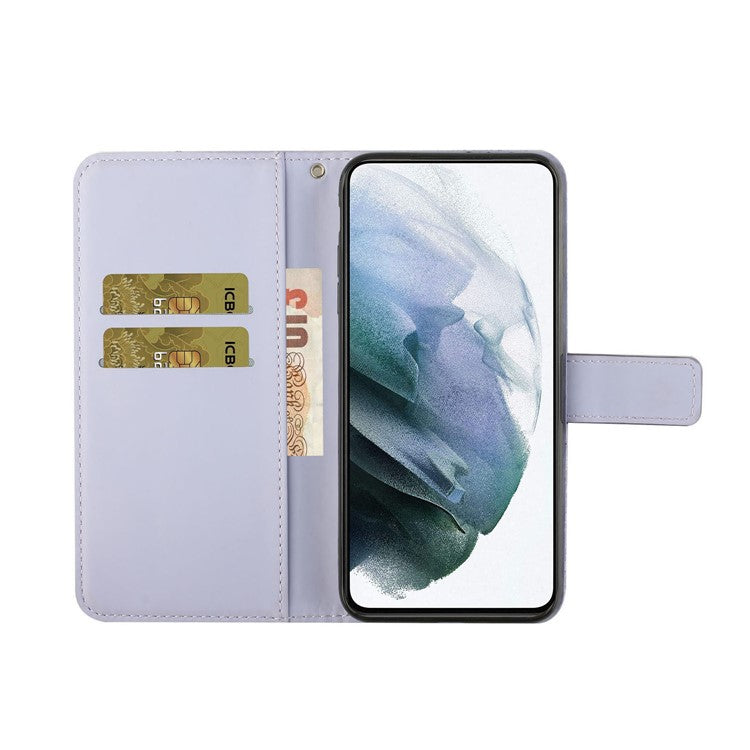 Stand Feature Ethnic Style Imprinted Flower PU Leather Magnetic Flip Shockproof Protective Case with Strap for Oppo A16 - Purple