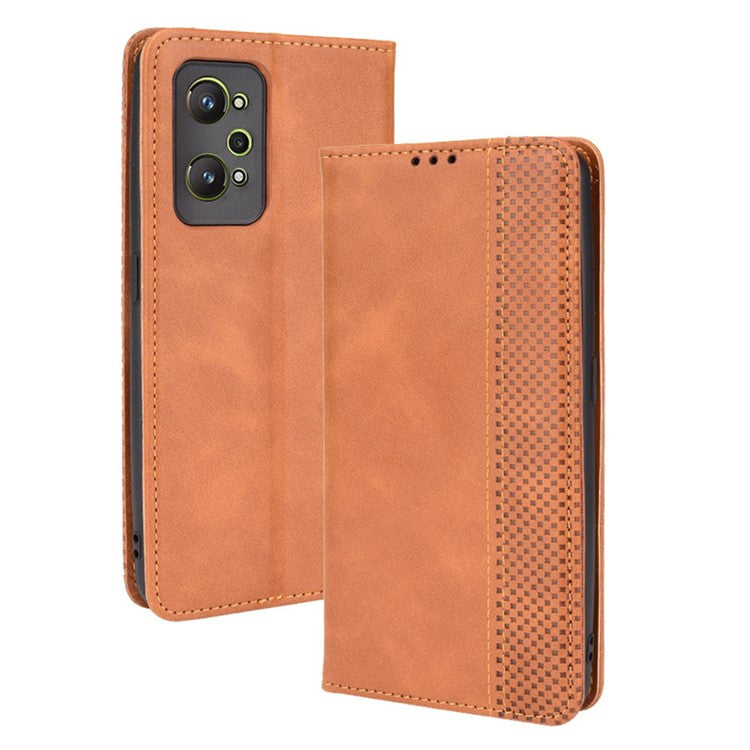 For Realme GT Neo2 5G/GT Neo 3T 5G Anti-Drop Retro Textured Surface Protective Phone Leather Case Wallet Stand Cover - Brown